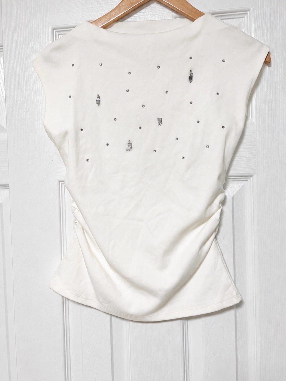 Zara Ruched Embellished White Top Size M NWT